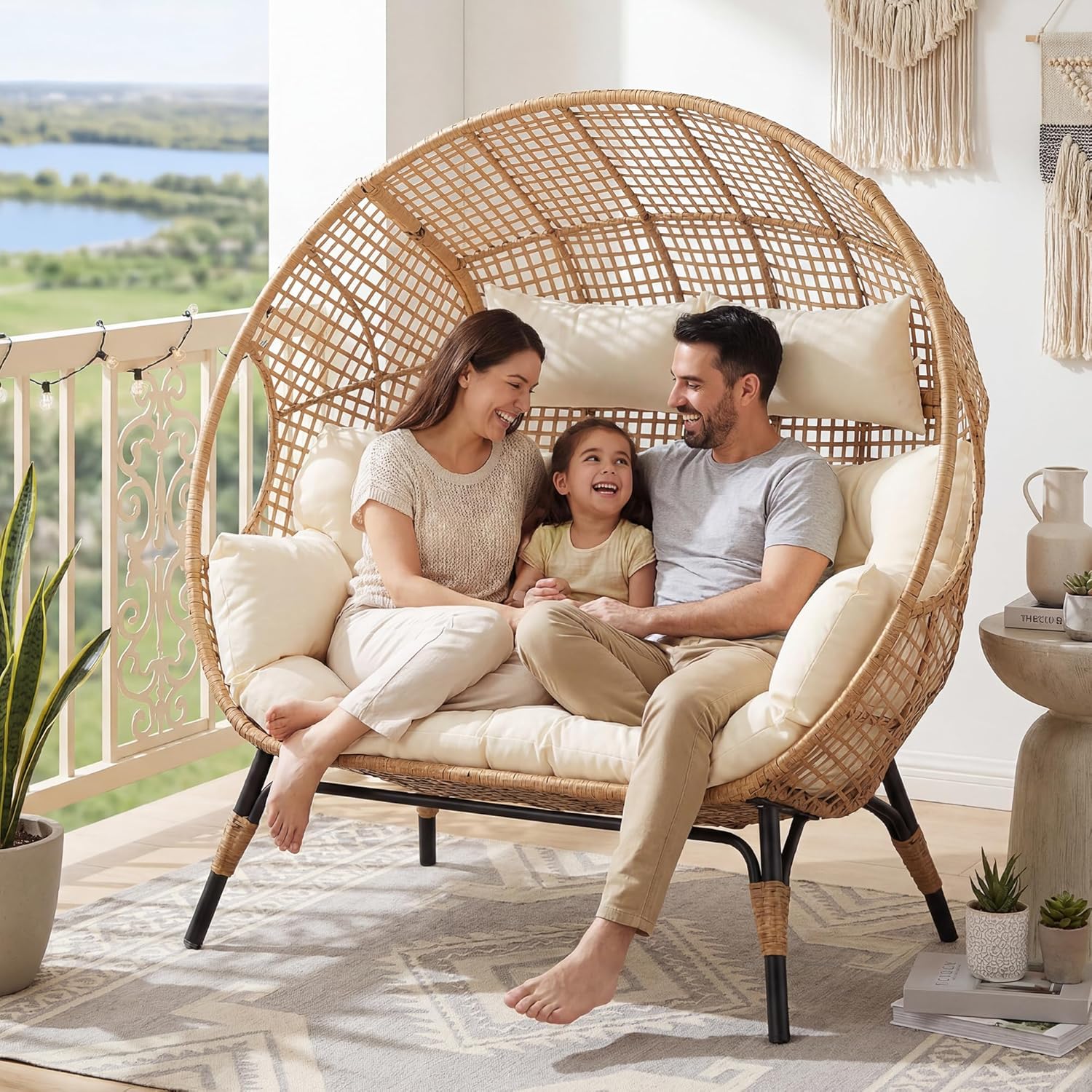 Outdoor Furniture Egg Chair - Double Egg Chair Wicker Patio Loveseat