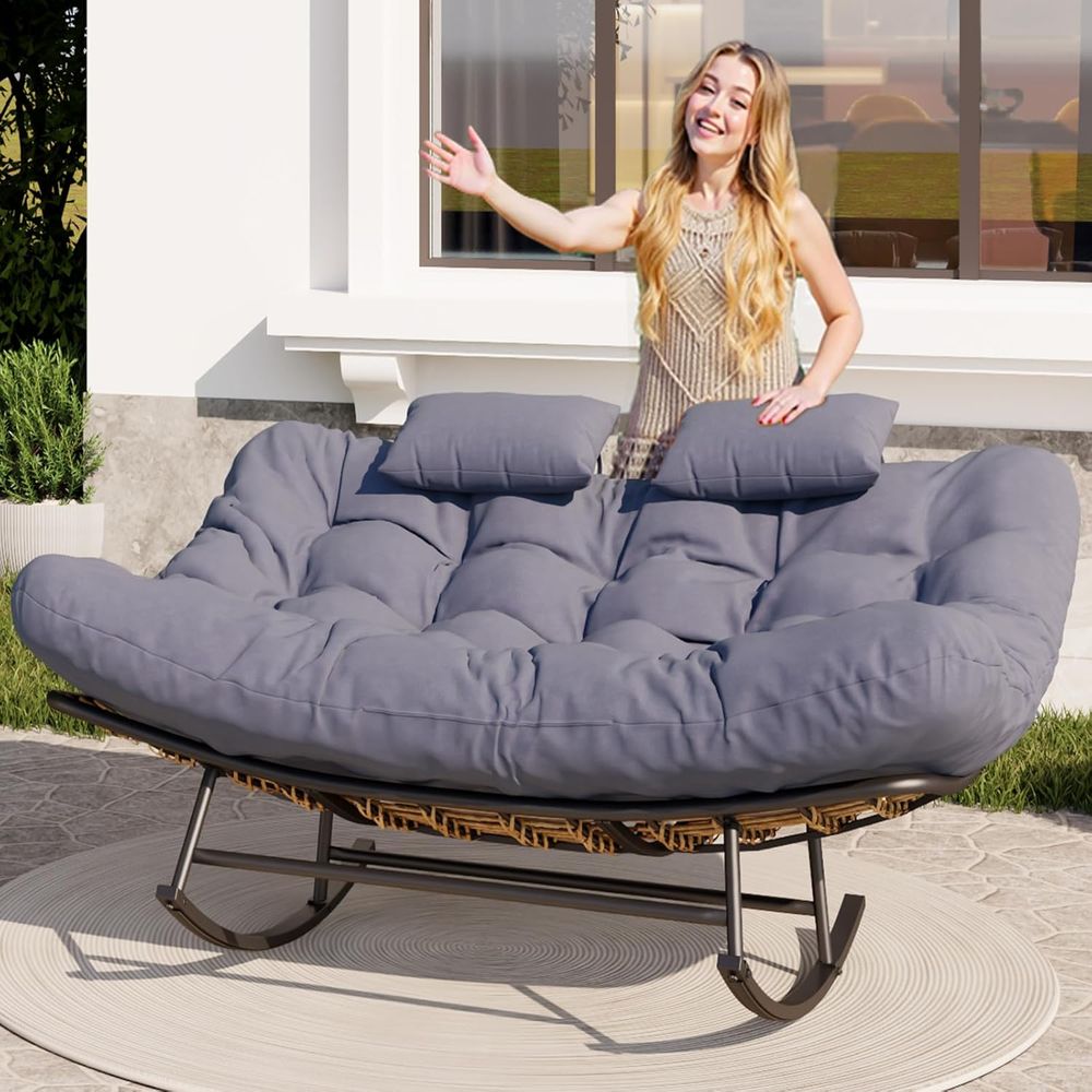 Outdoor Furniture Egg Chair - Double Outdoor Rocking Loveseat with Thick