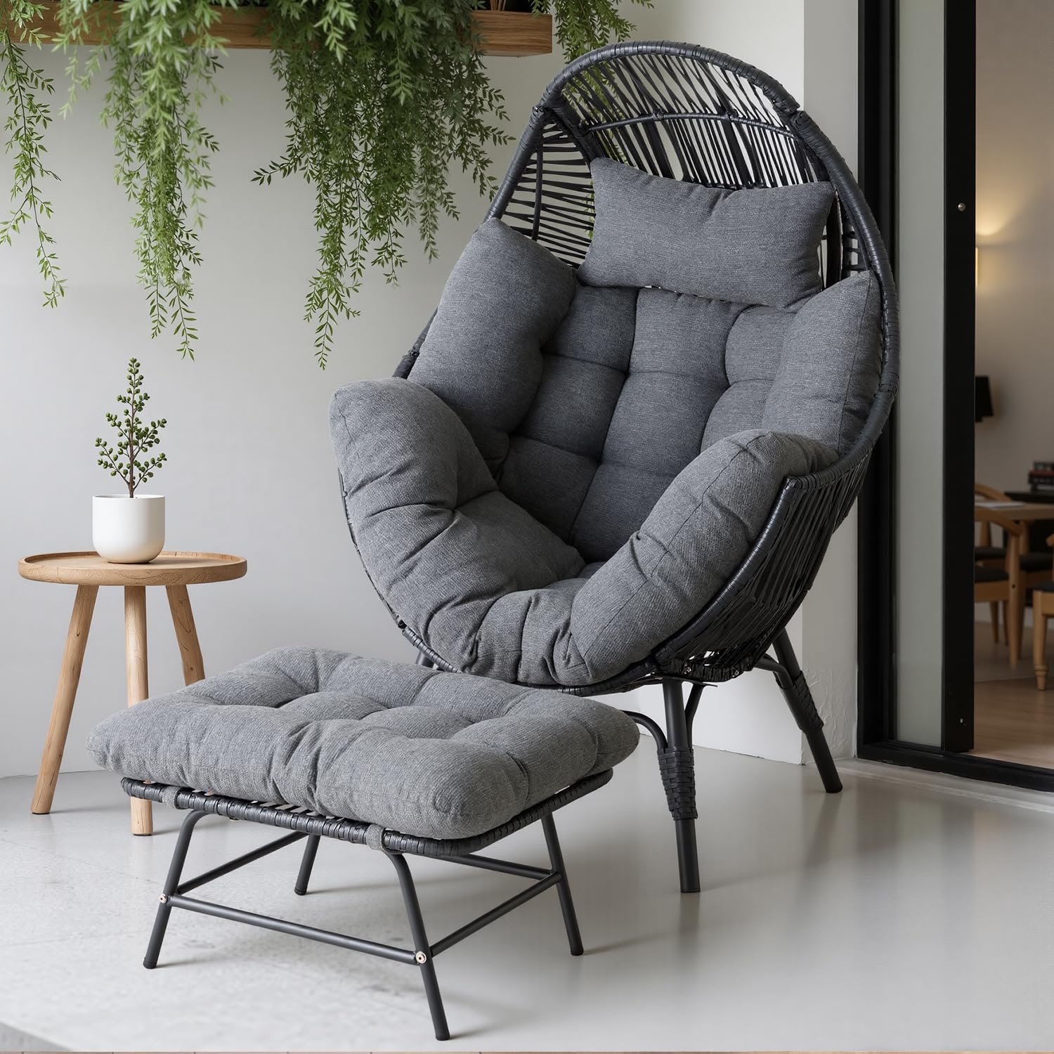 Outdoor Furniture Egg Chair - Wicker Outdoor Egg Chair with Ottoman,