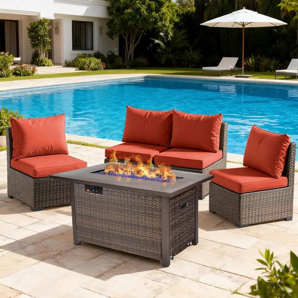 Outdoor Furniture With Fire Pit Table - 5-Piece Patio Furniture Set with 42