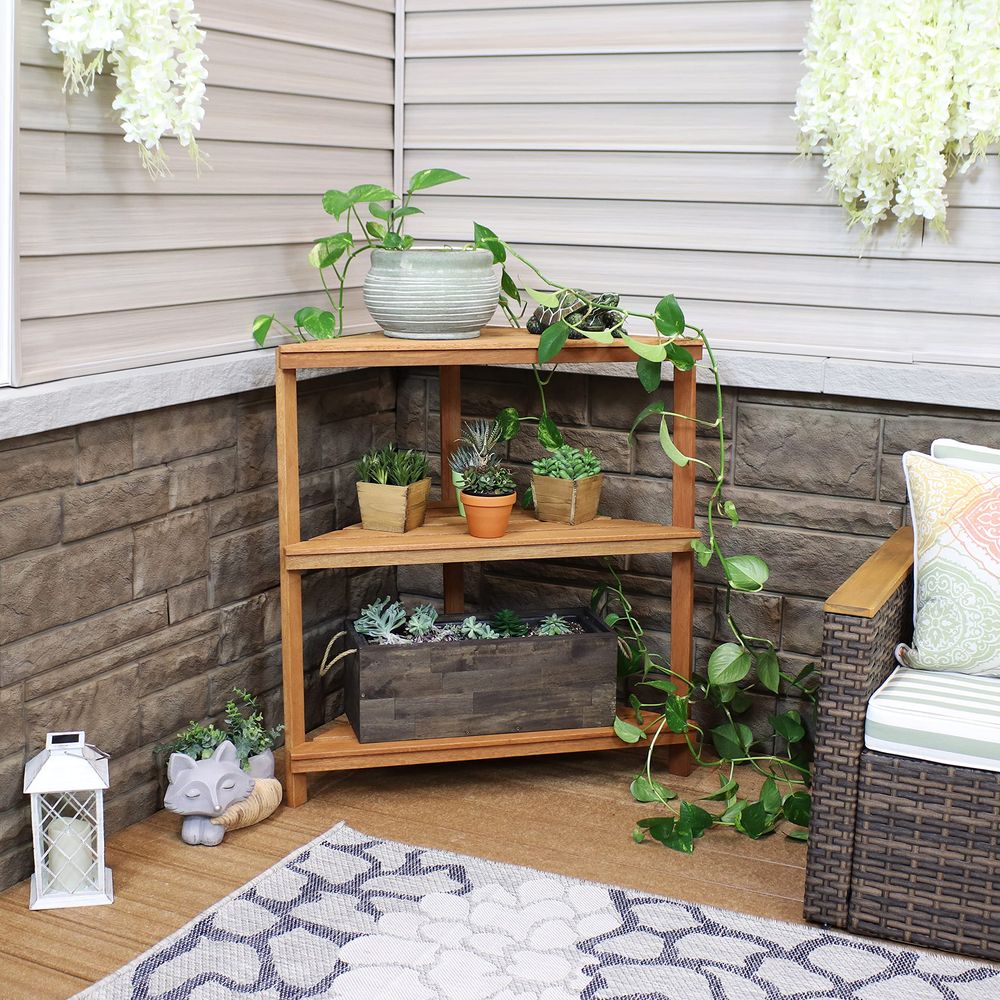 Meranti Wood 3Tier Corner Plan - Outdoor Furniture Oil Teak avaliação e preço