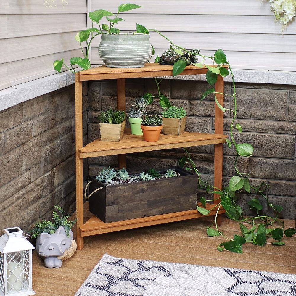 Meranti Wood 3Tier Corner Plan - Outdoor Furniture Oil Teak avaliação e preço