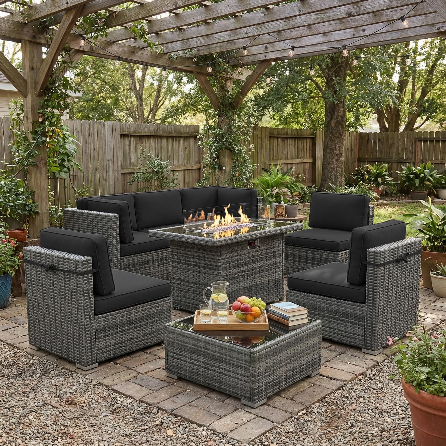 8 Piece Patio Furniture Set wi - Outdoor Furniture With Fire Pit Table avaliação e preço