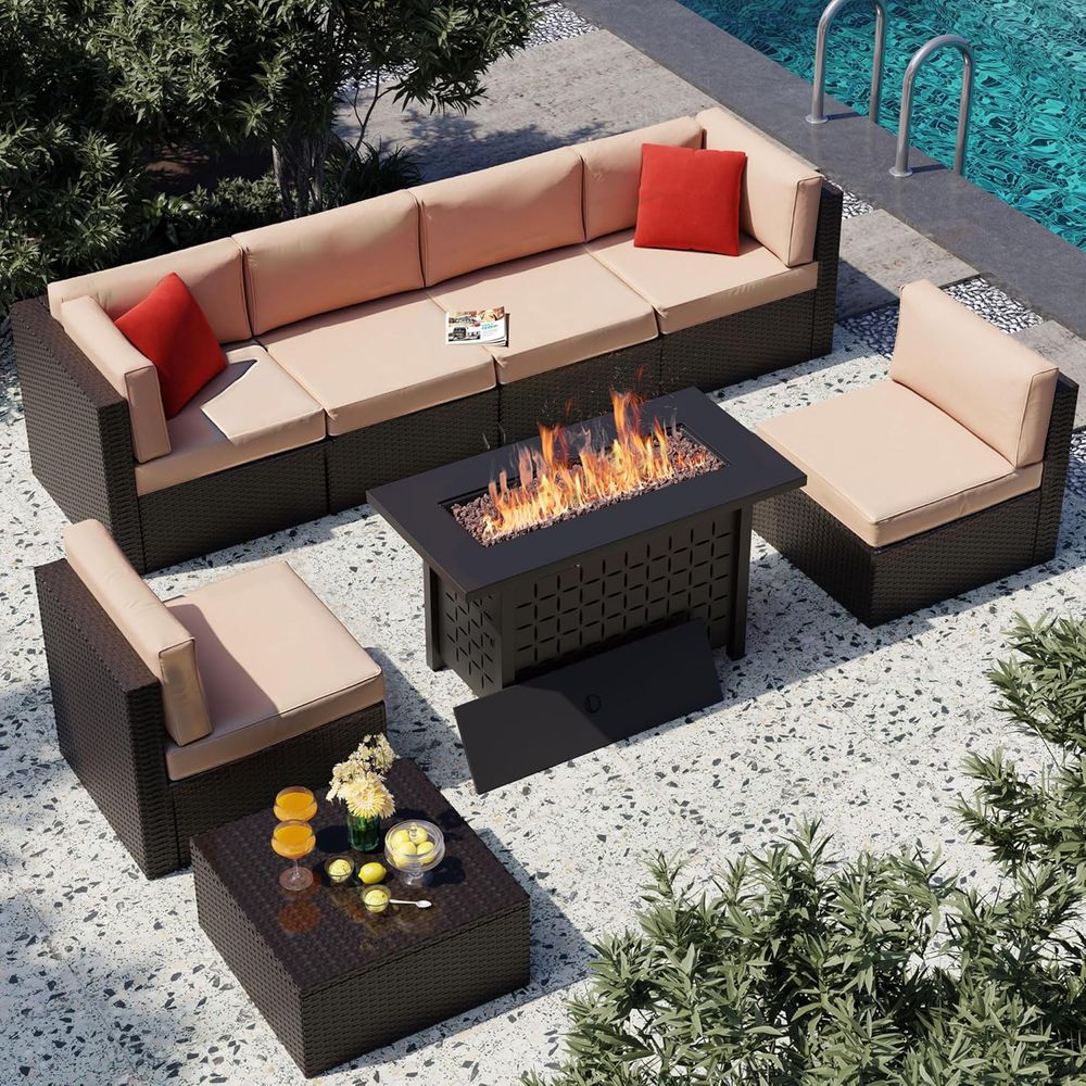 8-Piece Patio Furniture Set wi - Outdoor Furniture With Fire Pit Table avaliação e preço