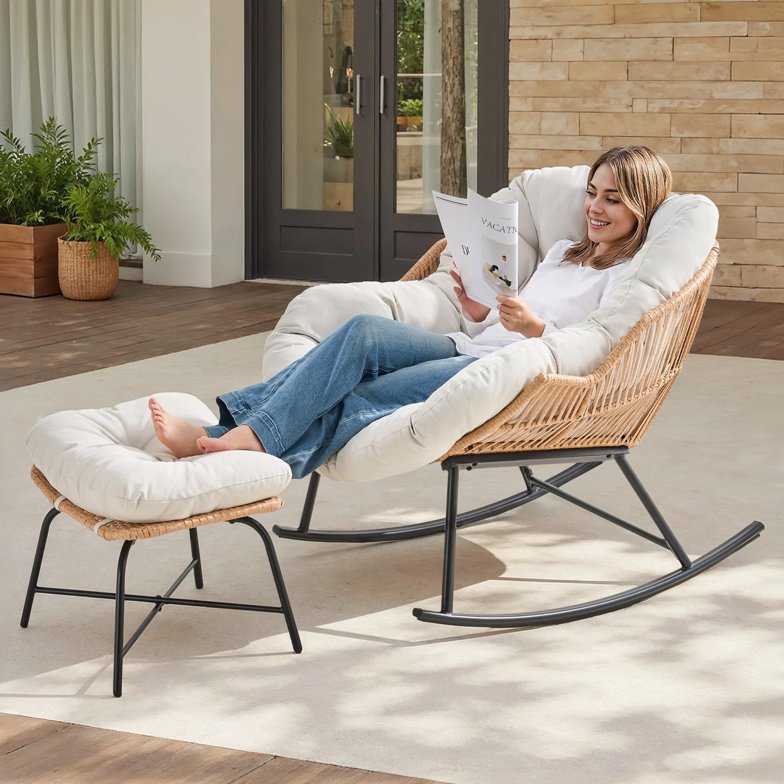 Grey Rattan Papasan Rocking Ch - Outdoor Furniture Egg Chair avaliação e preço