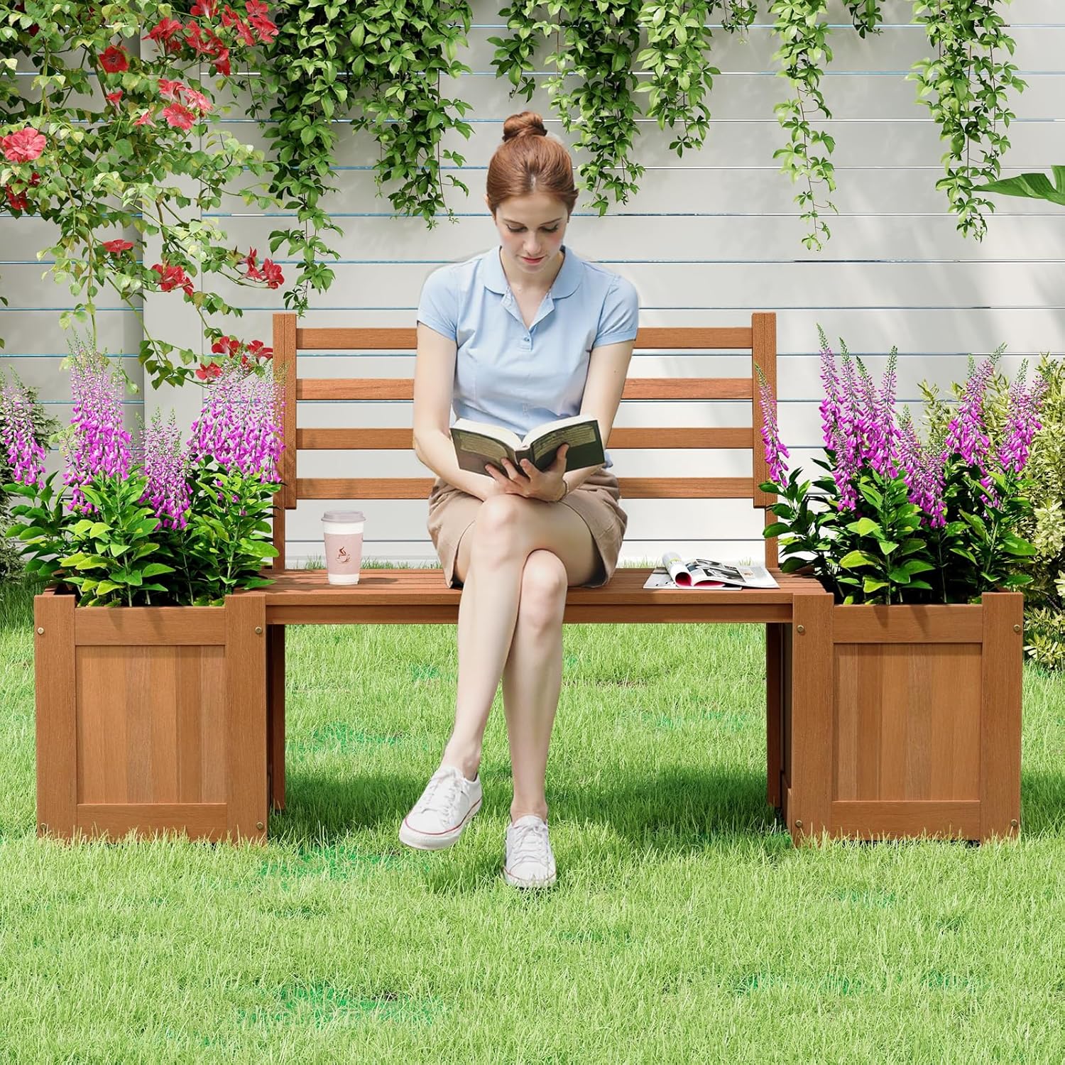 2-in-1 Wood Outdoor Bench with - Outdoor Furniture Oil Teak avaliação e preço