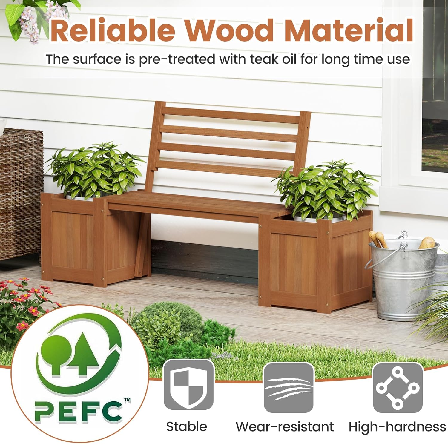 2-in-1 Wood Outdoor Bench with - Outdoor Furniture Oil Teak avaliação e preço
