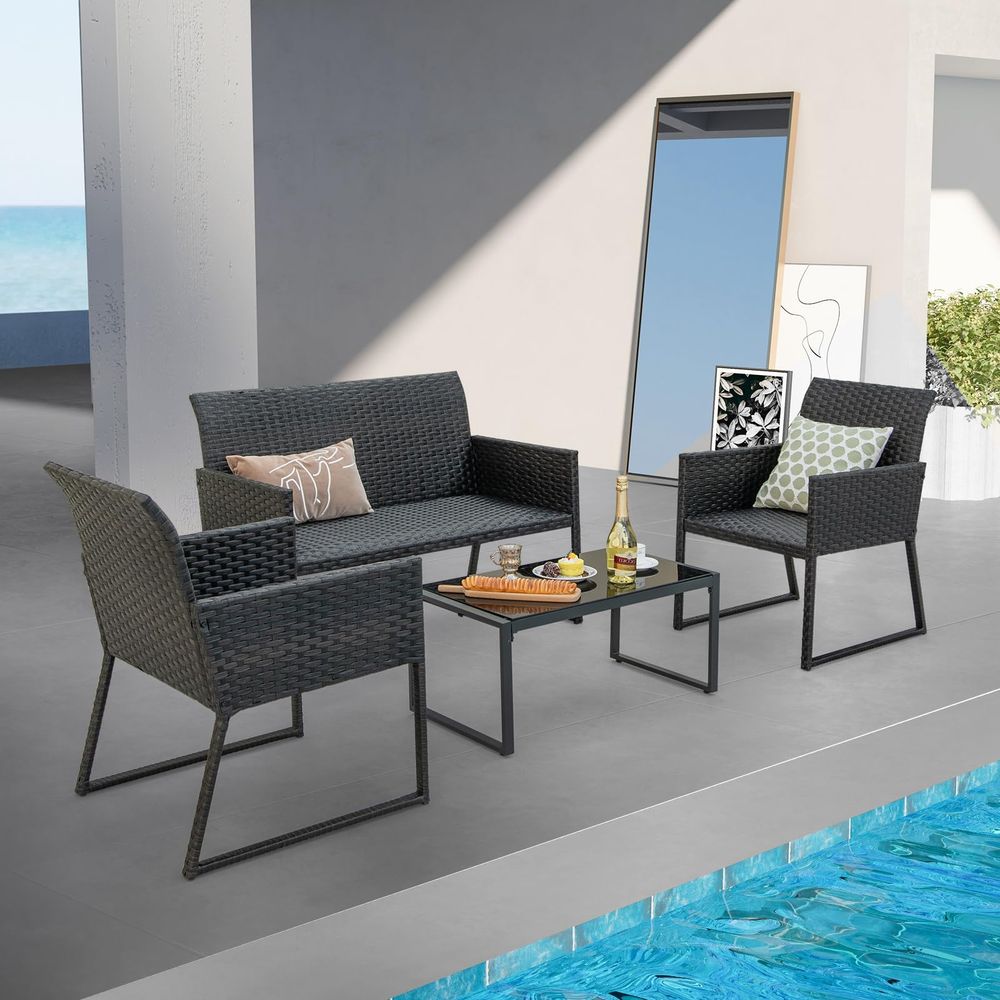 4 Pieces Wicker Patio Furnitur - Outdoor Furniture Quick Dry avaliação e preço