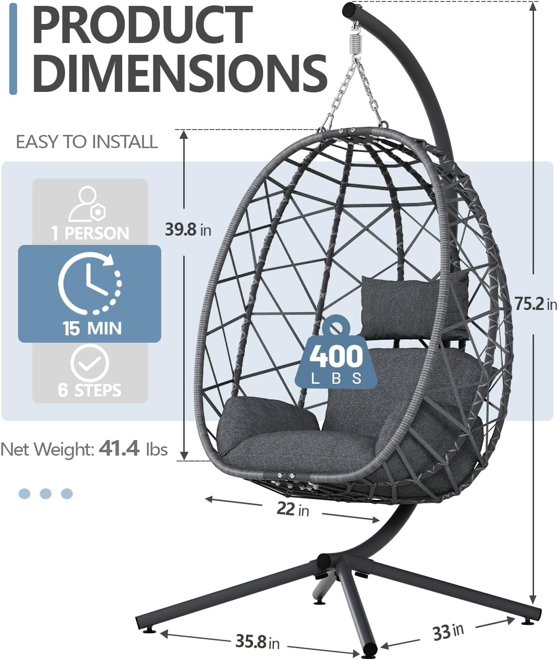Hanging Egg Chair with Stand,  - Outdoor Furniture Egg Chair avaliação e preço