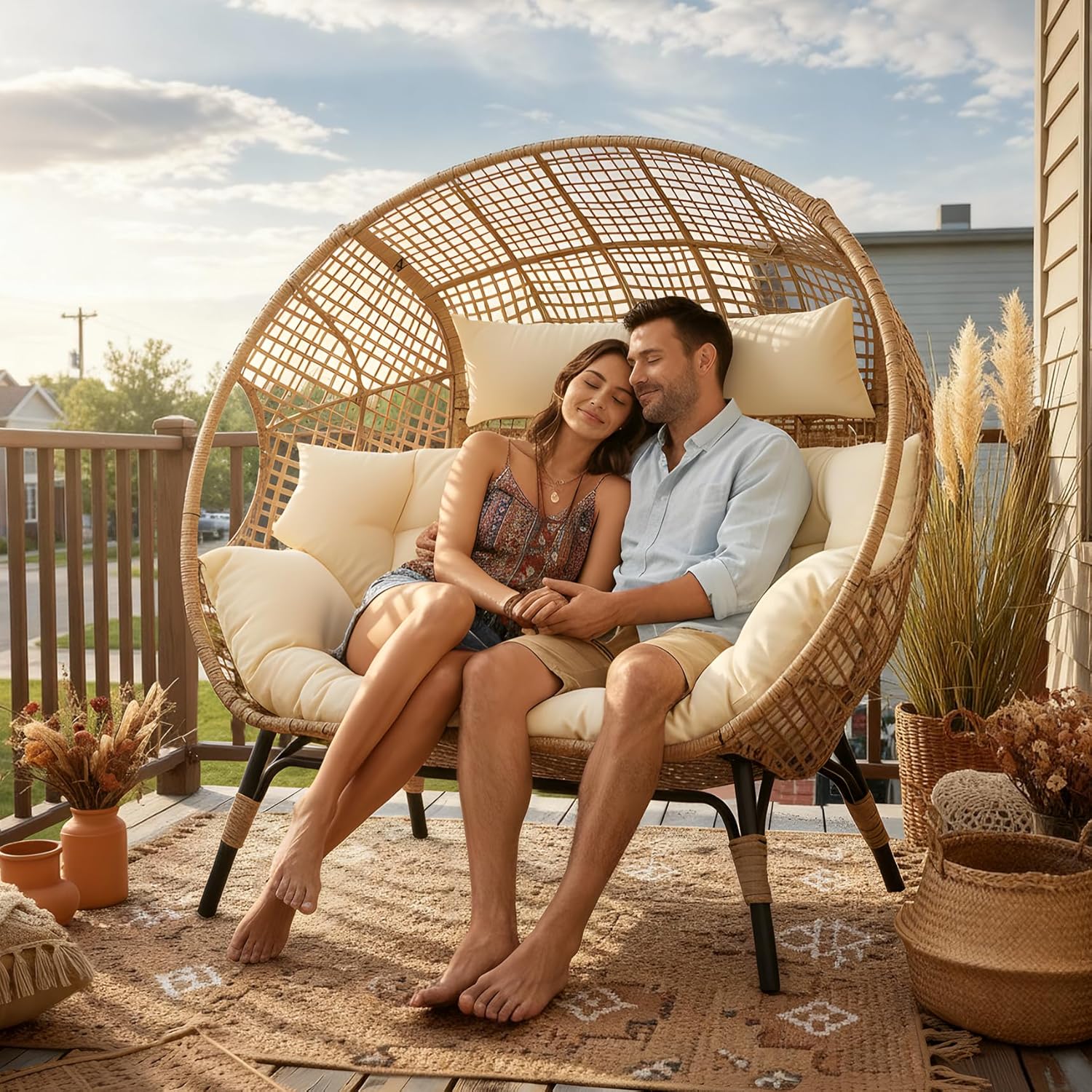 Double Egg Chair Wicker Patio  - Outdoor Furniture Egg Chair avaliação e preço