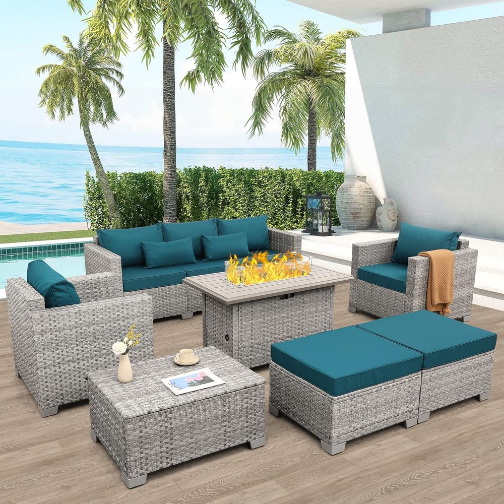 6-Piece Grey Wicker Outdoor Pa - Outdoor Furniture With Fire Pit Table avaliação e preço