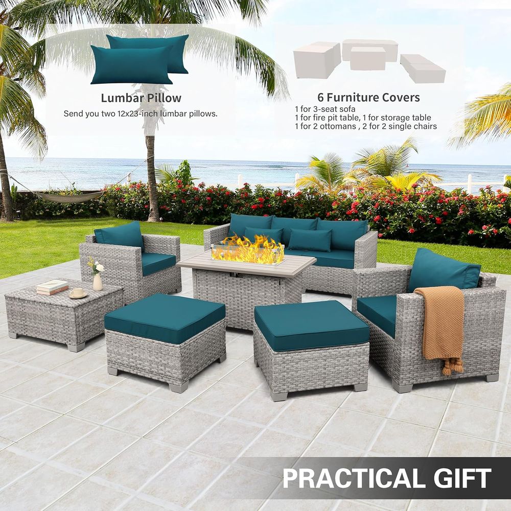 6-Piece Grey Wicker Outdoor Pa - Outdoor Furniture With Fire Pit Table avaliação e preço