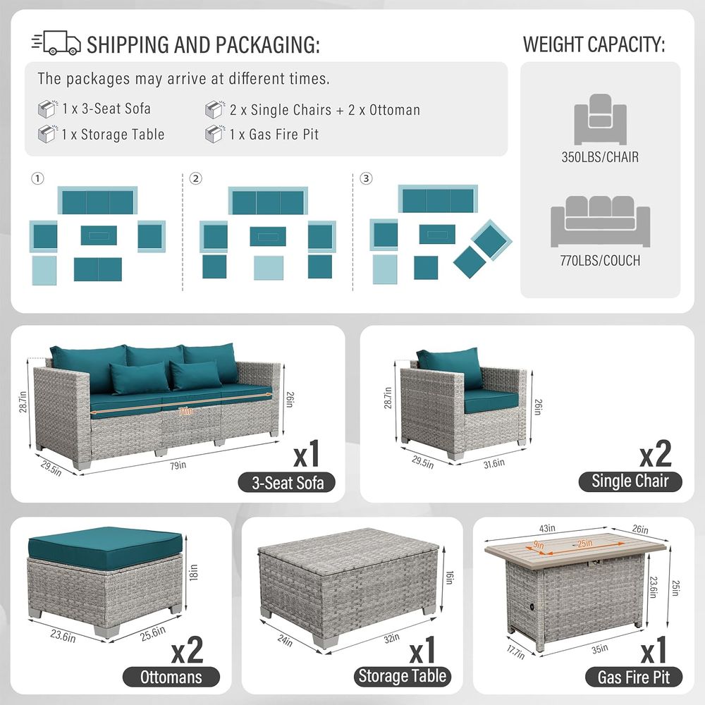 6-Piece Grey Wicker Outdoor Pa - Outdoor Furniture With Fire Pit Table avaliação e preço