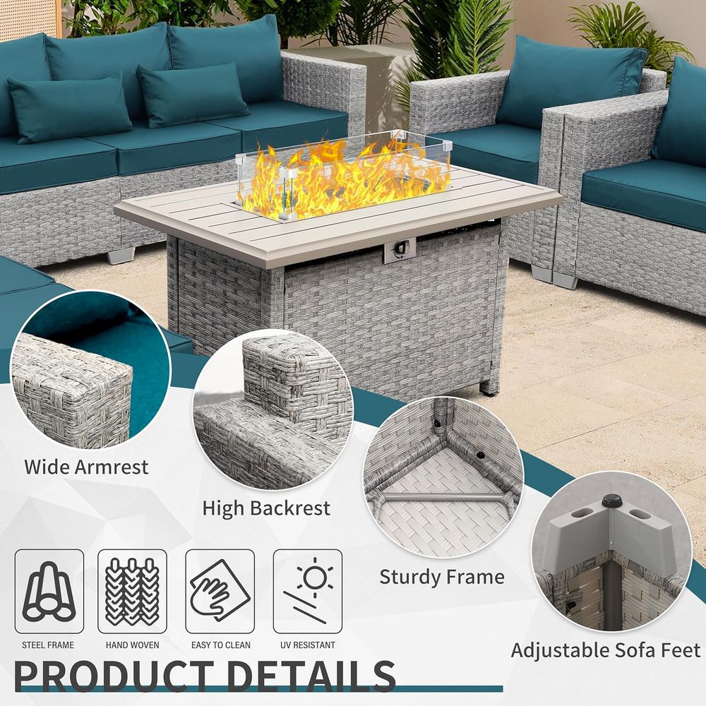 6-Piece Grey Wicker Outdoor Pa - Outdoor Furniture With Fire Pit Table avaliação e preço