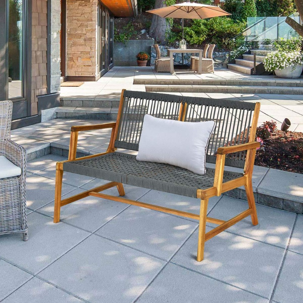 2-Person Patio Acacia Wood Ben - Outdoor Furniture Oil Teak avaliação e preço