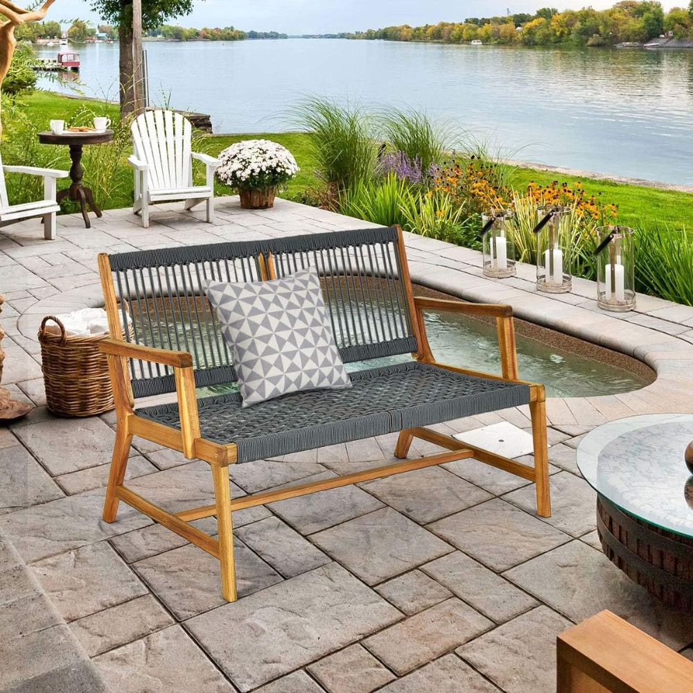 2-Person Patio Acacia Wood Ben - Outdoor Furniture Oil Teak avaliação e preço