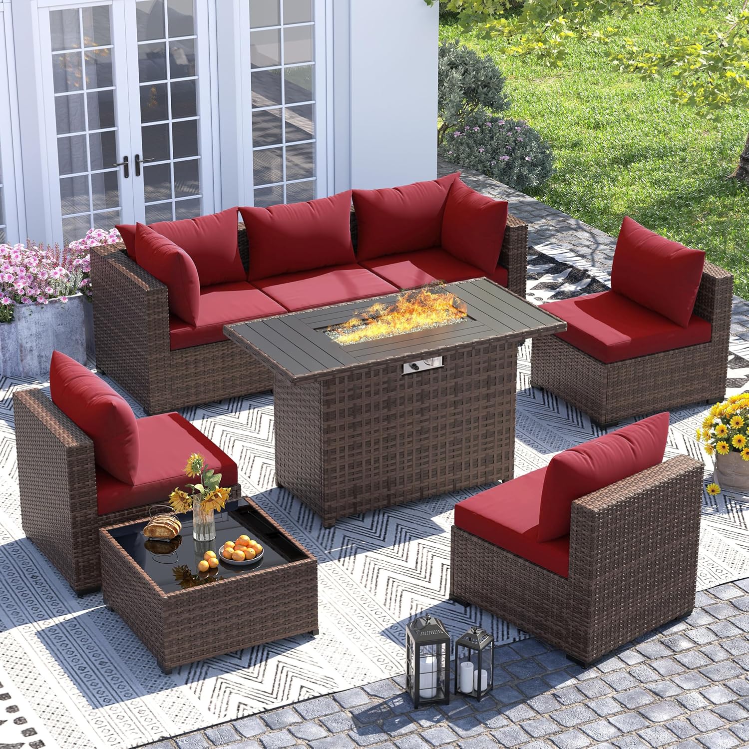 8pc All-Weather Wicker Section - Outdoor Furniture With Fire Pit Table avaliação e preço