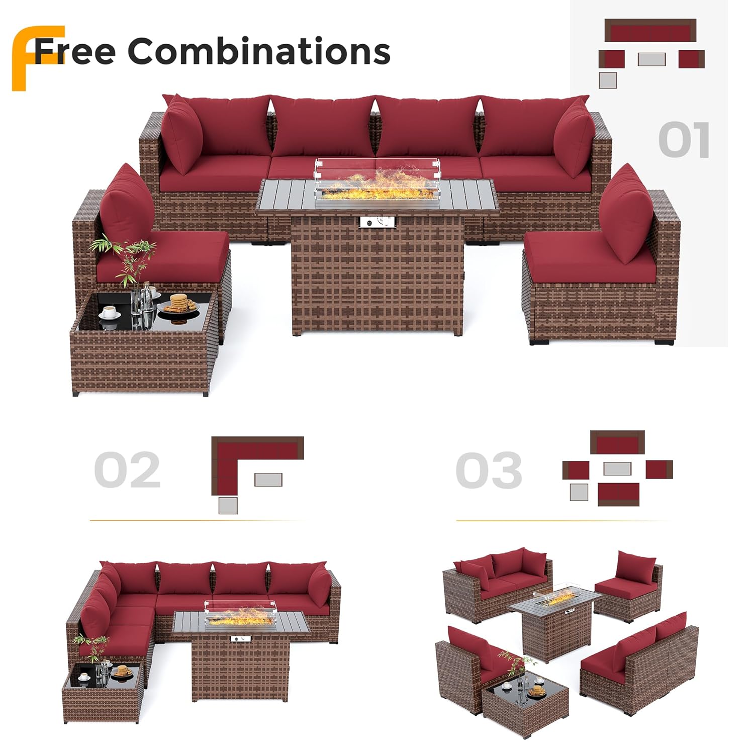 8pc All-Weather Wicker Section - Outdoor Furniture With Fire Pit Table avaliação e preço