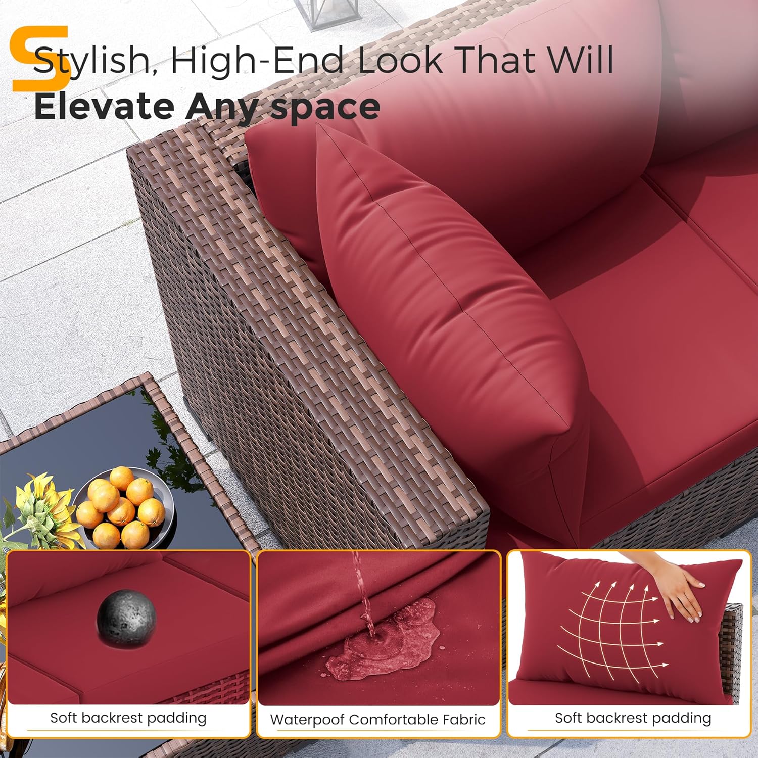 8pc All-Weather Wicker Section - Outdoor Furniture With Fire Pit Table avaliação e preço