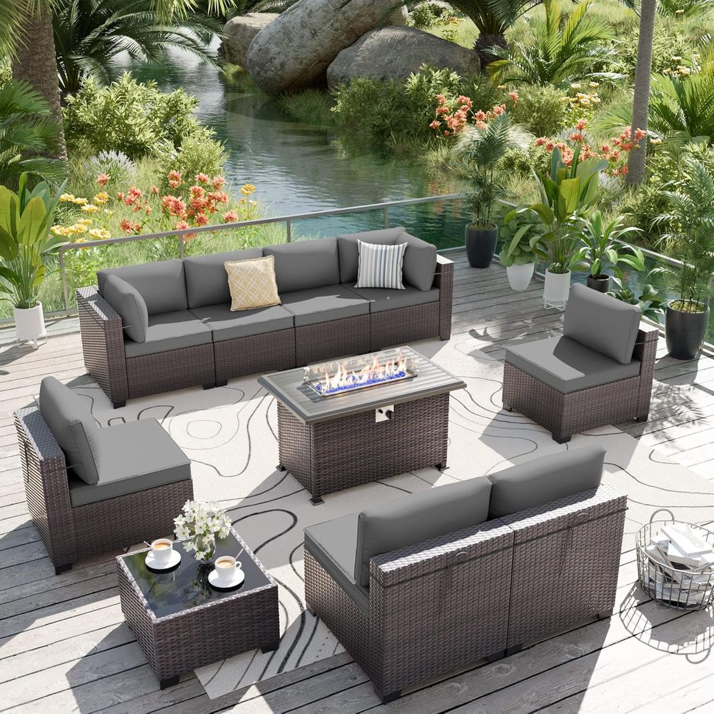 10-Piece Outdoor Patio Furnitu - Outdoor Furniture With Fire Pit Table avaliação e preço