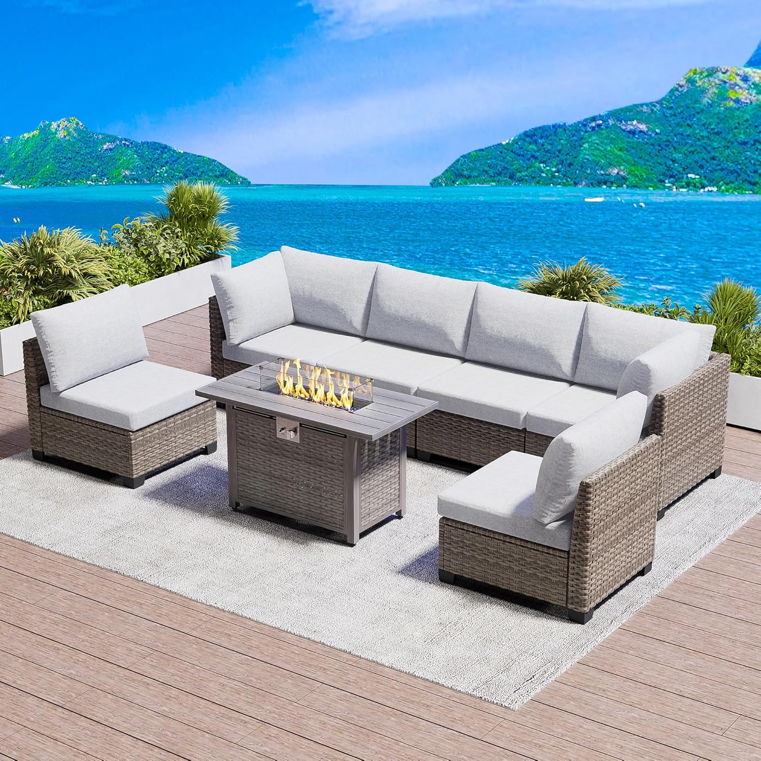 7 Piece Outdoor Sectional Sofa - Outdoor Furniture With Fire Pit Table avaliação e preço
