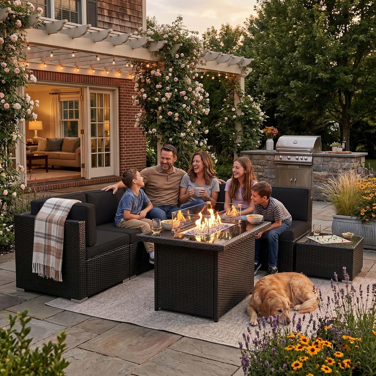 8 Pieces Patio Furniture Set w - Outdoor Furniture With Fire Pit Table avaliação e preço
