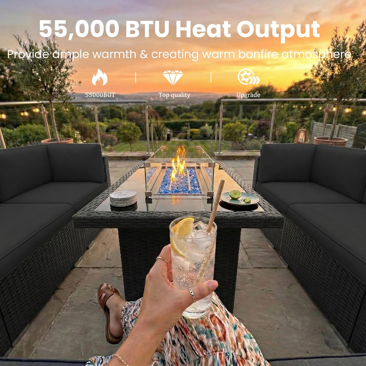 8 Pieces Patio Furniture Set w - Outdoor Furniture With Fire Pit Table avaliação e preço