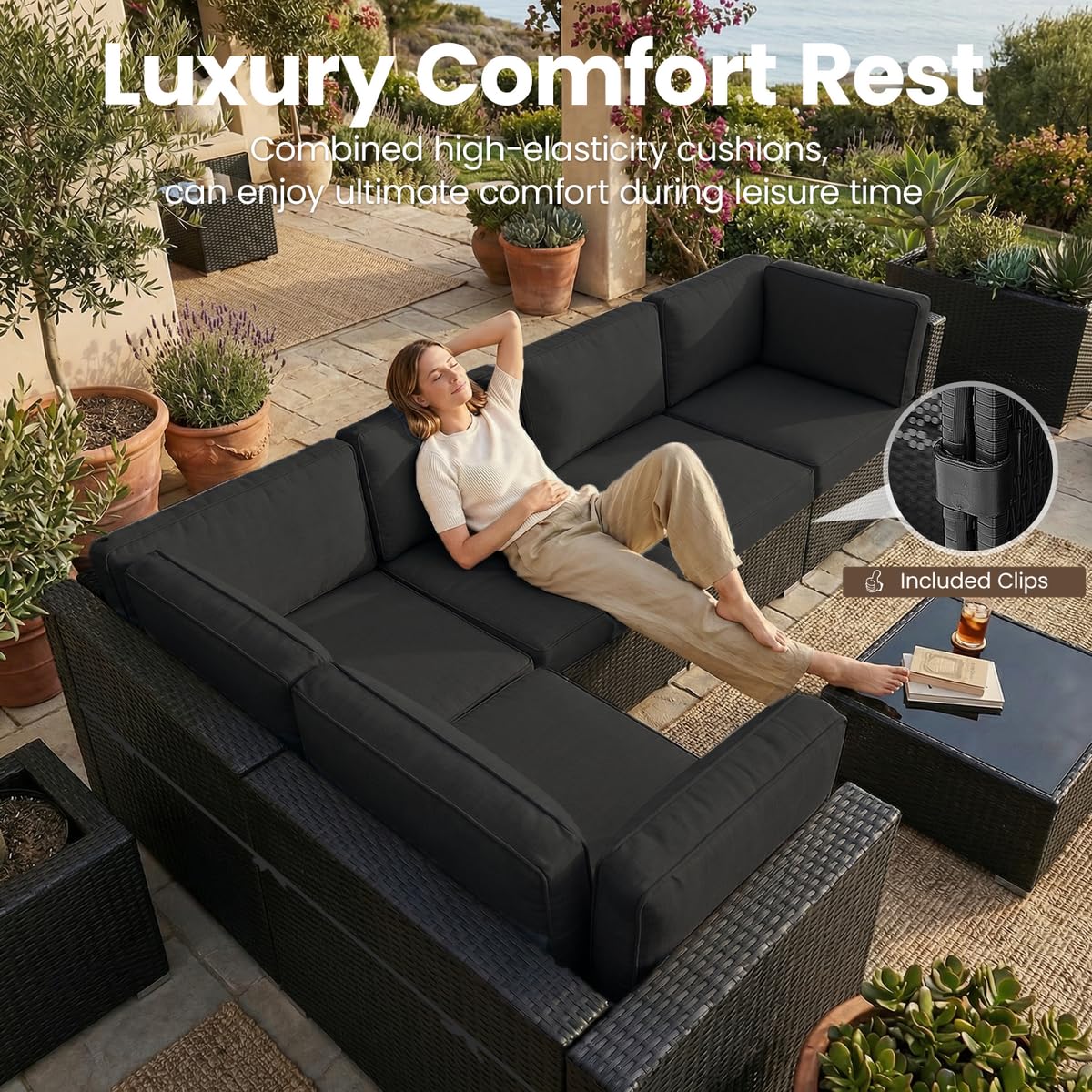 8 Pieces Patio Furniture Set w - Outdoor Furniture With Fire Pit Table avaliação e preço