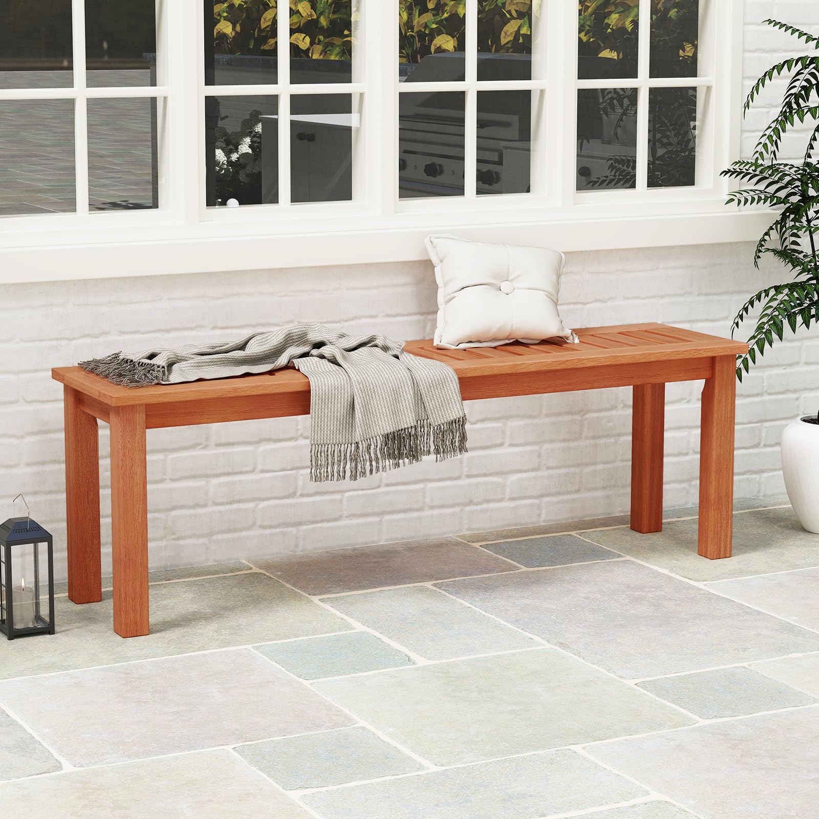 47 Inch Outdoor Slatted Bench  - Outdoor Furniture Oil Teak avaliação e preço