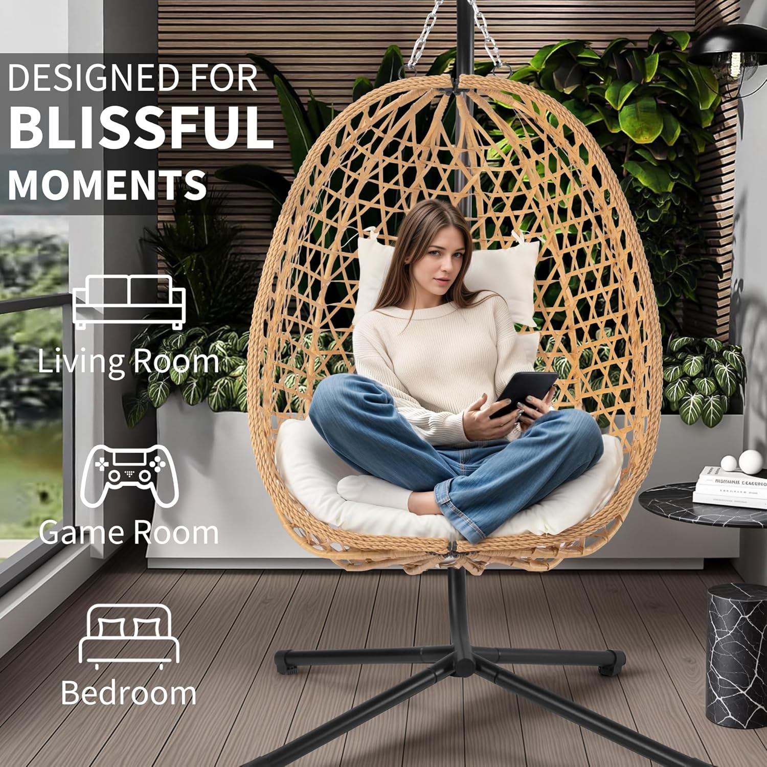 ！@Dwoo Garden Rattan Swing Han - Outdoor Furniture Egg Chair avaliação e preço