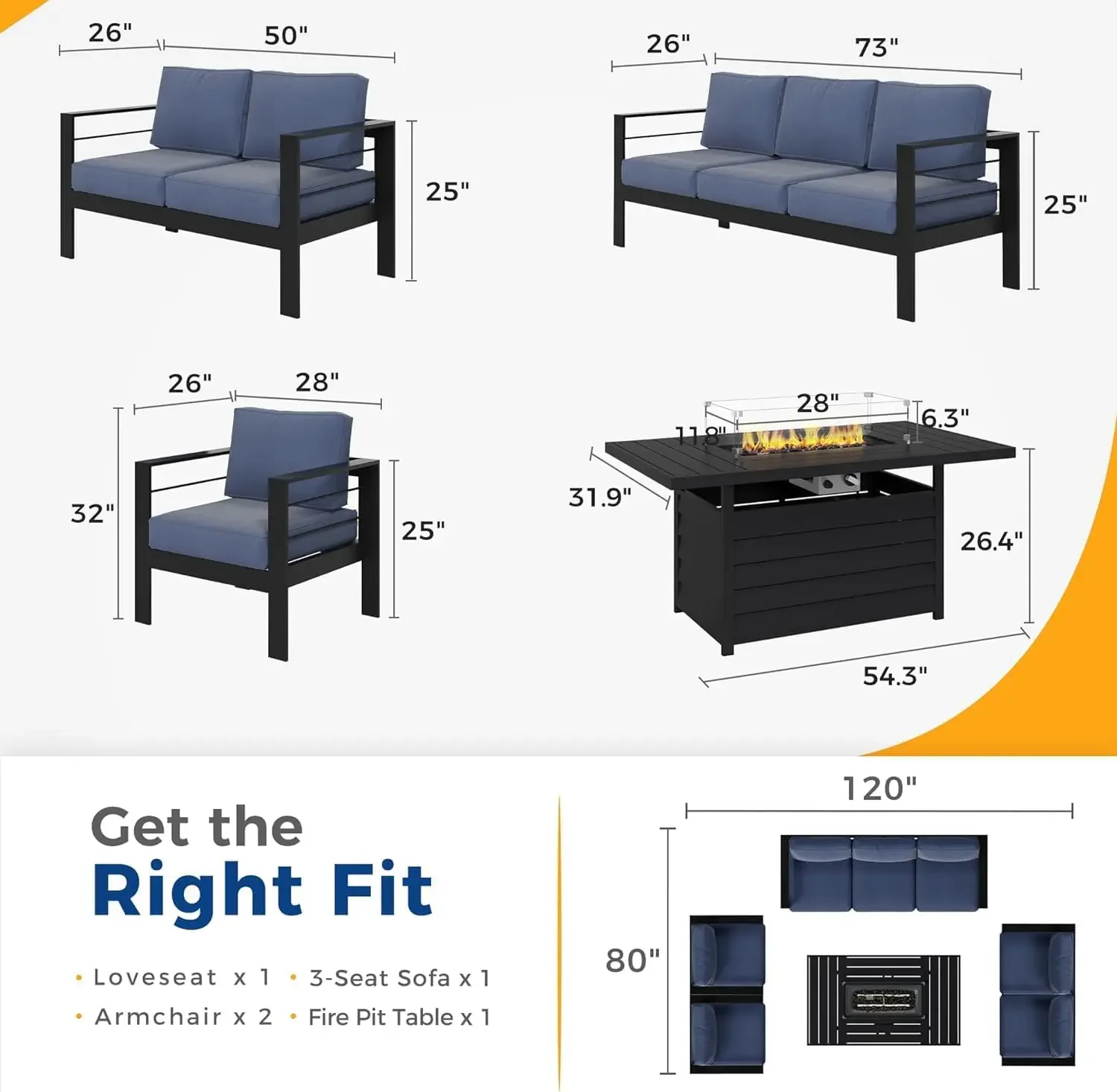 Aluminum Patio Furniture Set,  - Outdoor Furniture With Fire Pit Table avaliação e preço