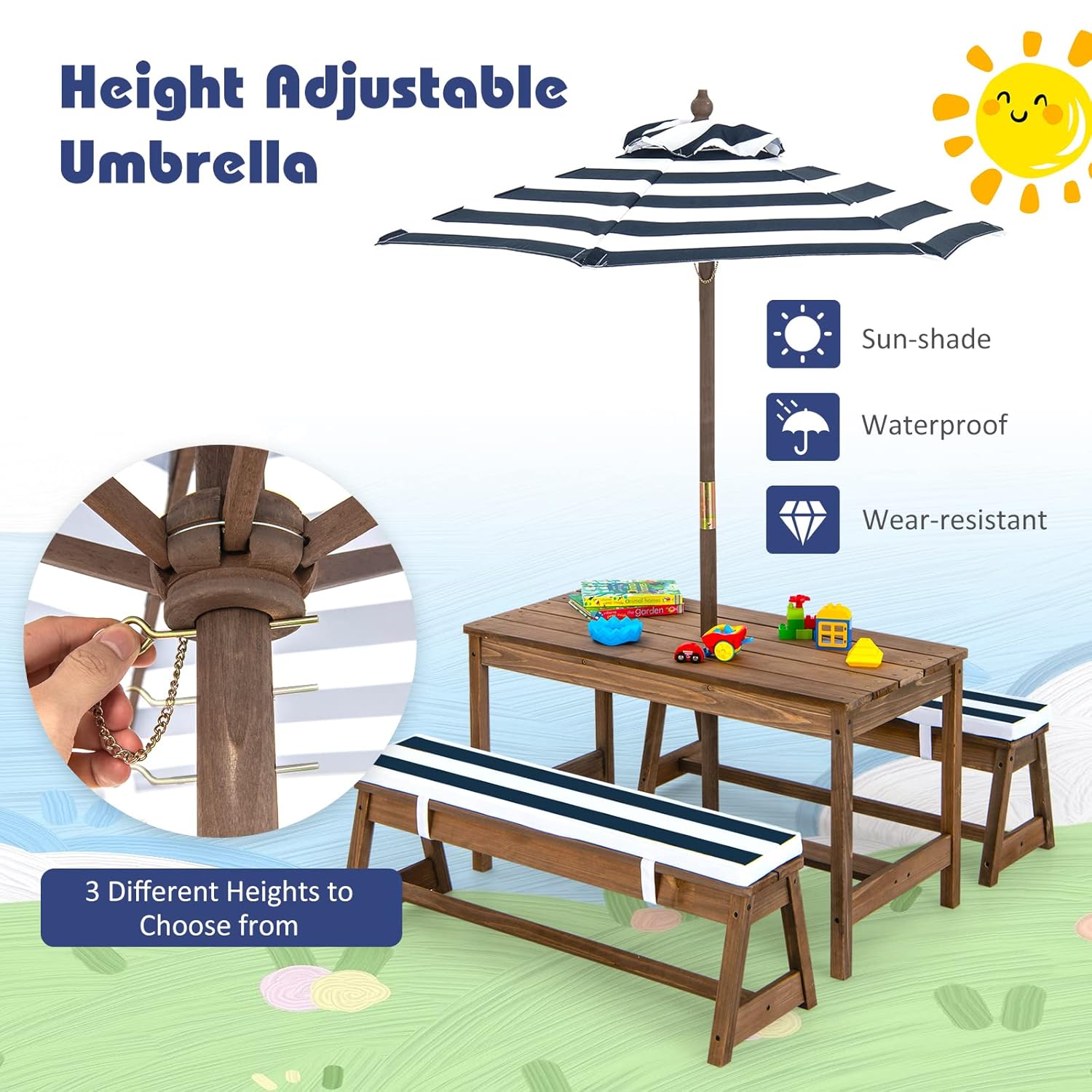 Height Adjustable Wooden Kids  - Outdoor Furniture Kids avaliação e preço