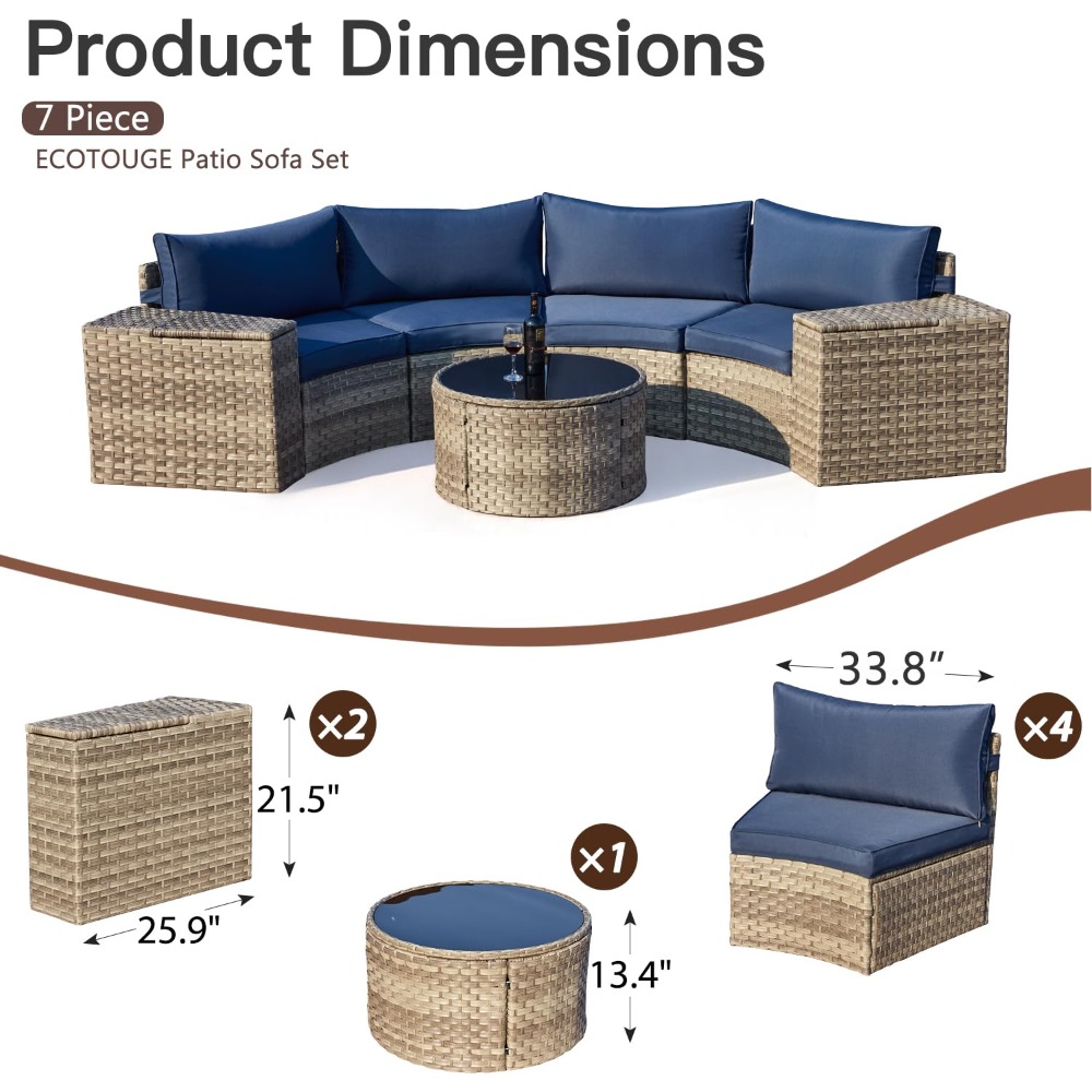 8-Piece Half-Moon Curved Patio - Outdoor Furniture With Fire Pit Table avaliação e preço