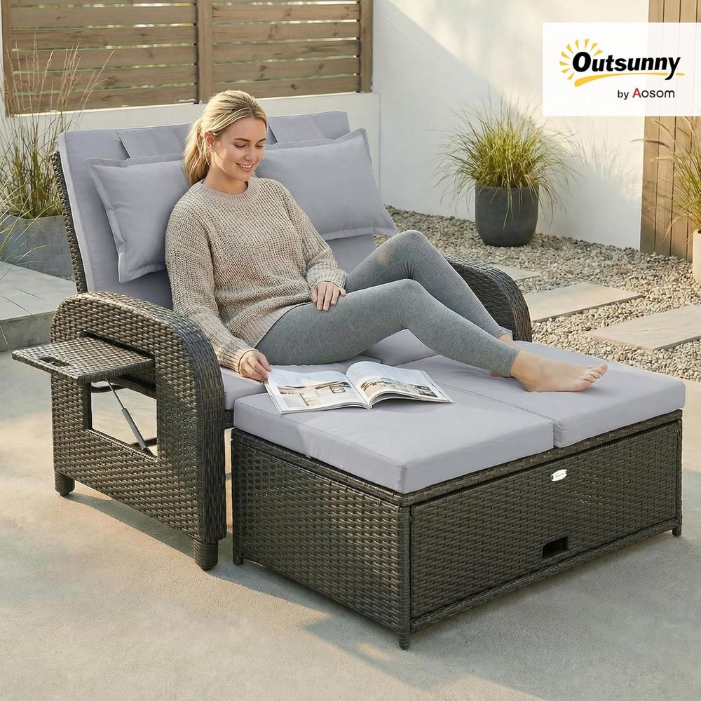 Gray Rattan Outdoor Daybed wit - Outdoor Daybed Sofa avaliação e preço