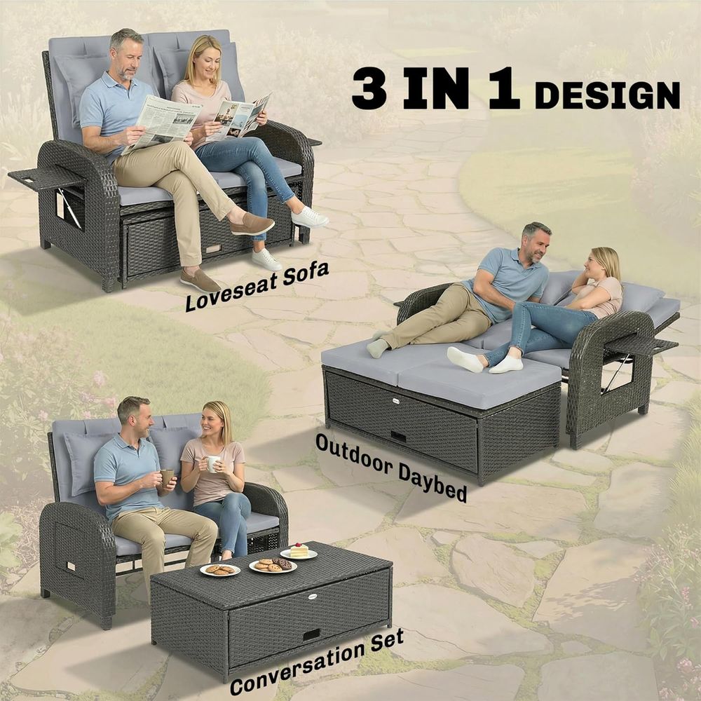 Gray Rattan Outdoor Daybed wit - Outdoor Daybed Sofa avaliação e preço