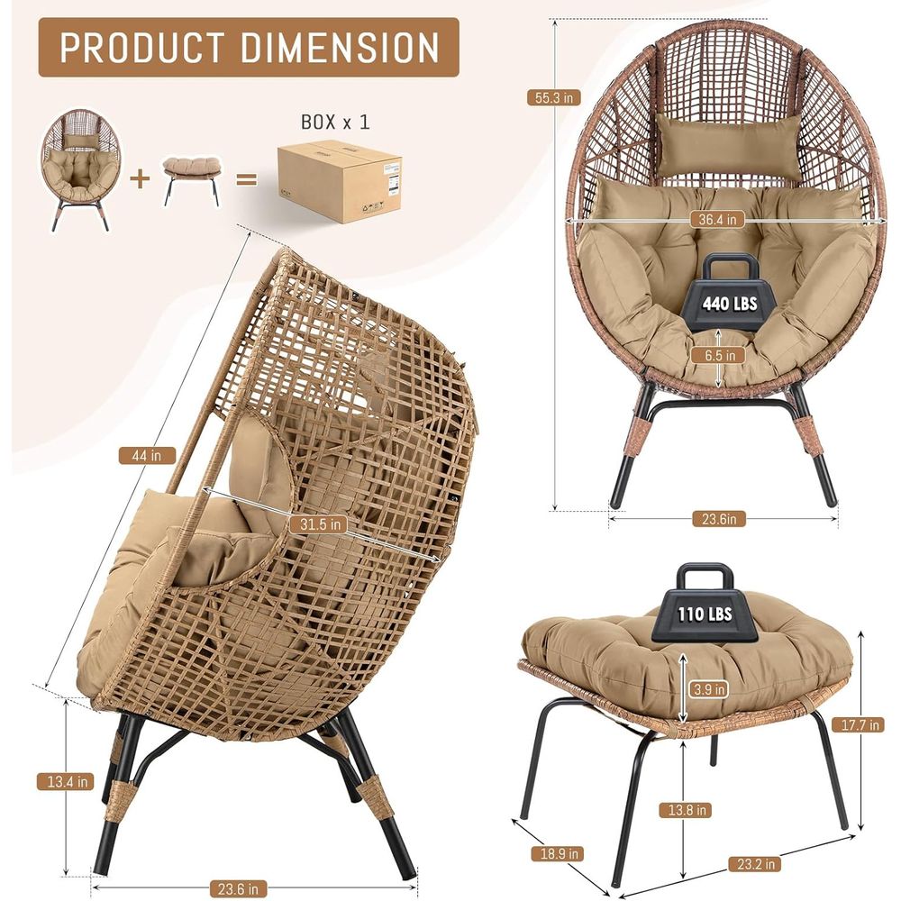 Pair of Egg Chairs with Ottoma - Outdoor Furniture Egg Chair avaliação e preço