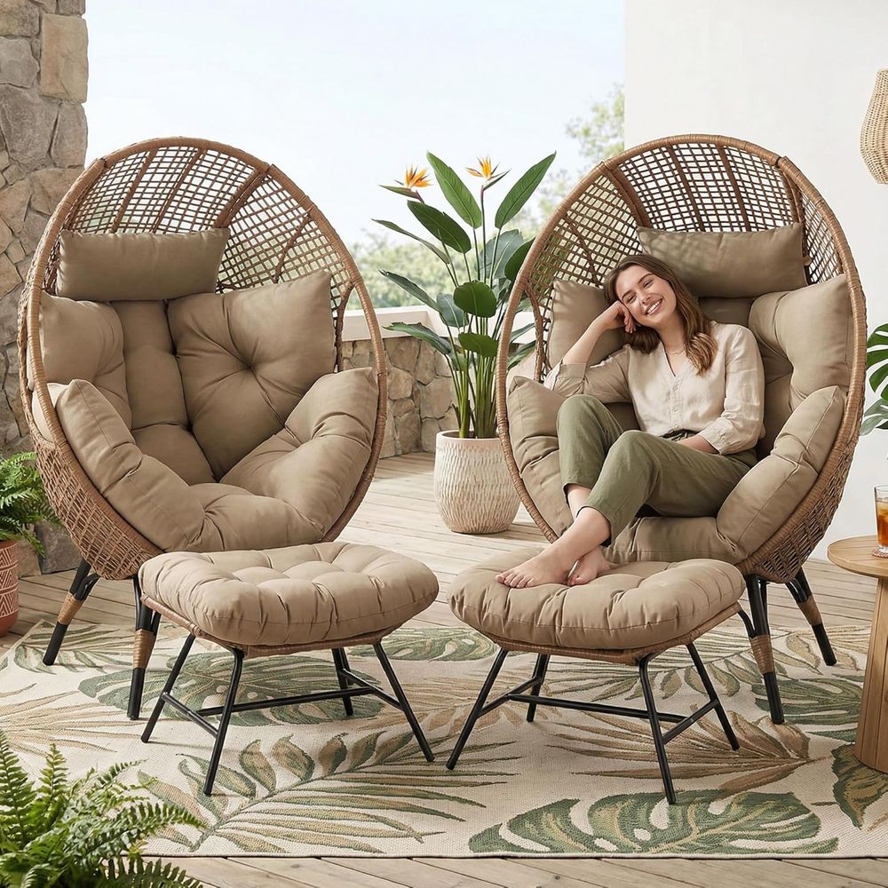 Pair of Egg Chairs with Ottoma - Outdoor Furniture Egg Chair avaliação e preço