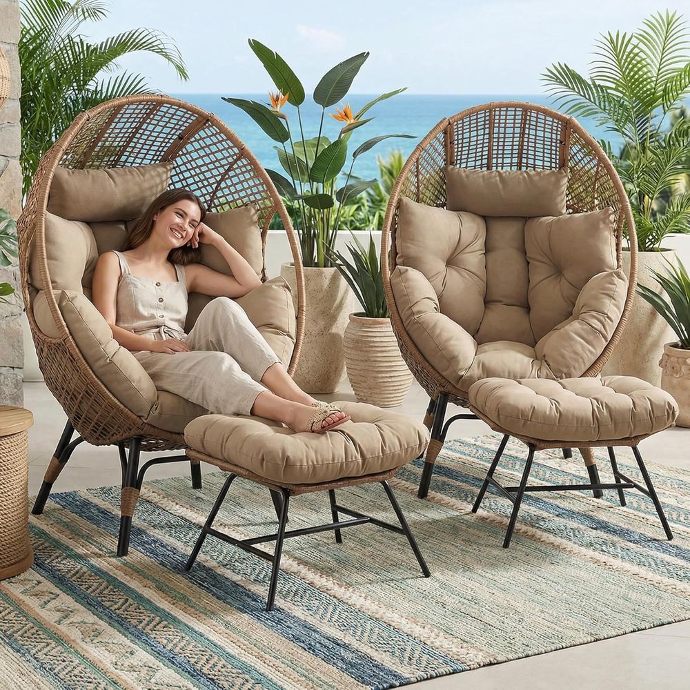 Pair of Egg Chairs with Ottoma - Outdoor Furniture Egg Chair avaliação e preço