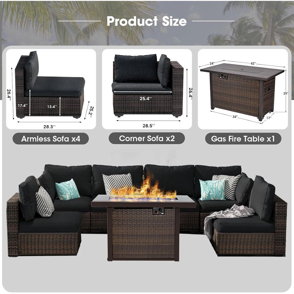 7-Piece Outdoor Wicker Section - Outdoor Furniture With Fire Pit Table avaliação e preço