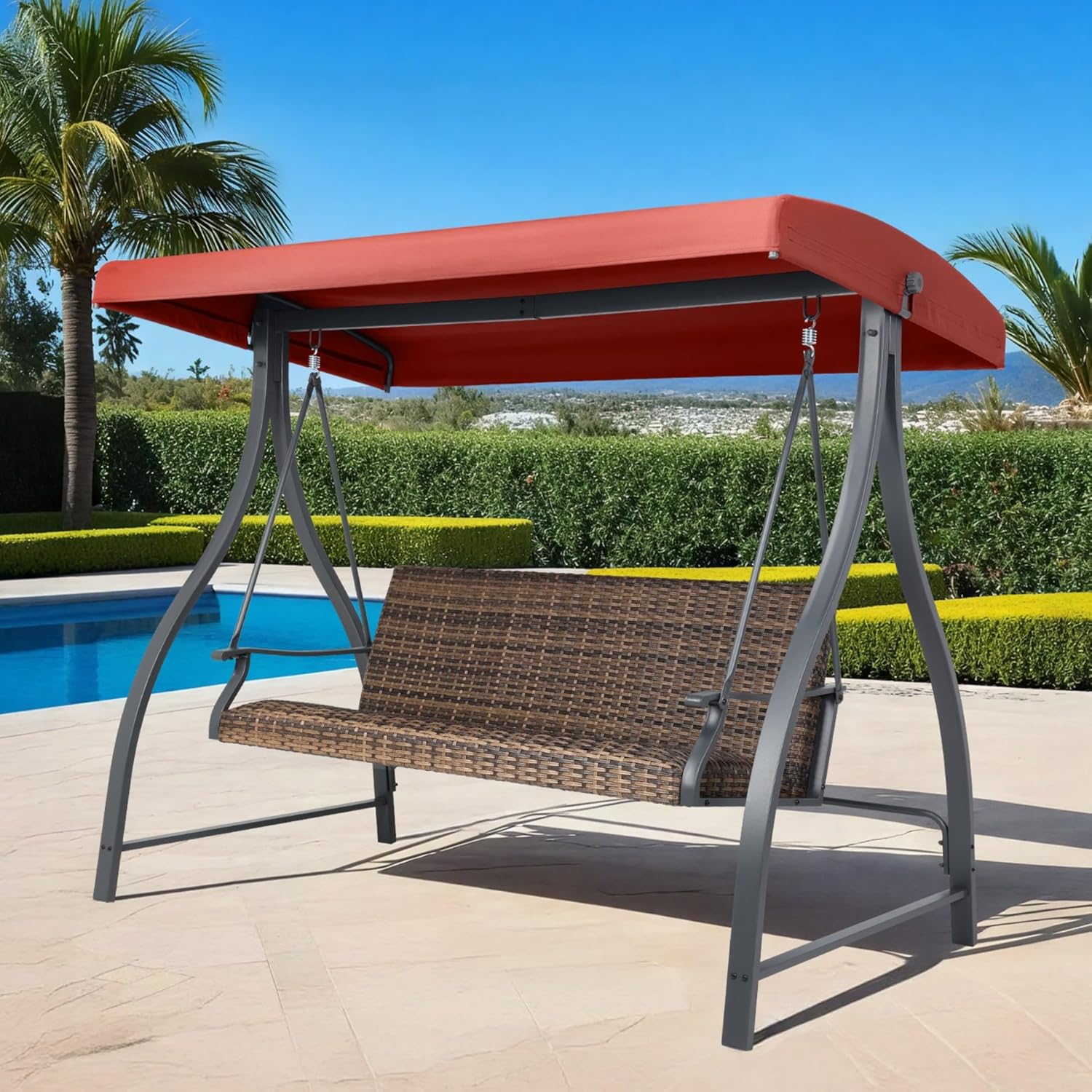 3-Seat Outdoor Porch Swing Adj - Outdoor Furniture Quick Dry avaliação e preço