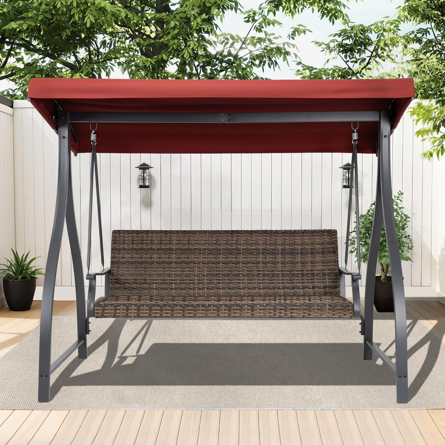 3-Seat Outdoor Porch Swing Adj - Outdoor Furniture Quick Dry avaliação e preço