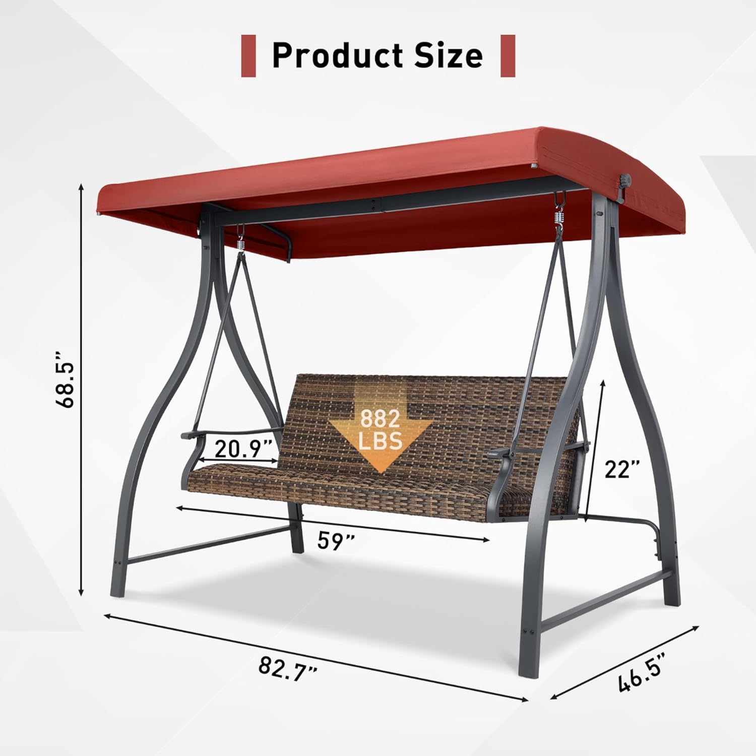 3-Seat Outdoor Porch Swing Adj - Outdoor Furniture Quick Dry avaliação e preço