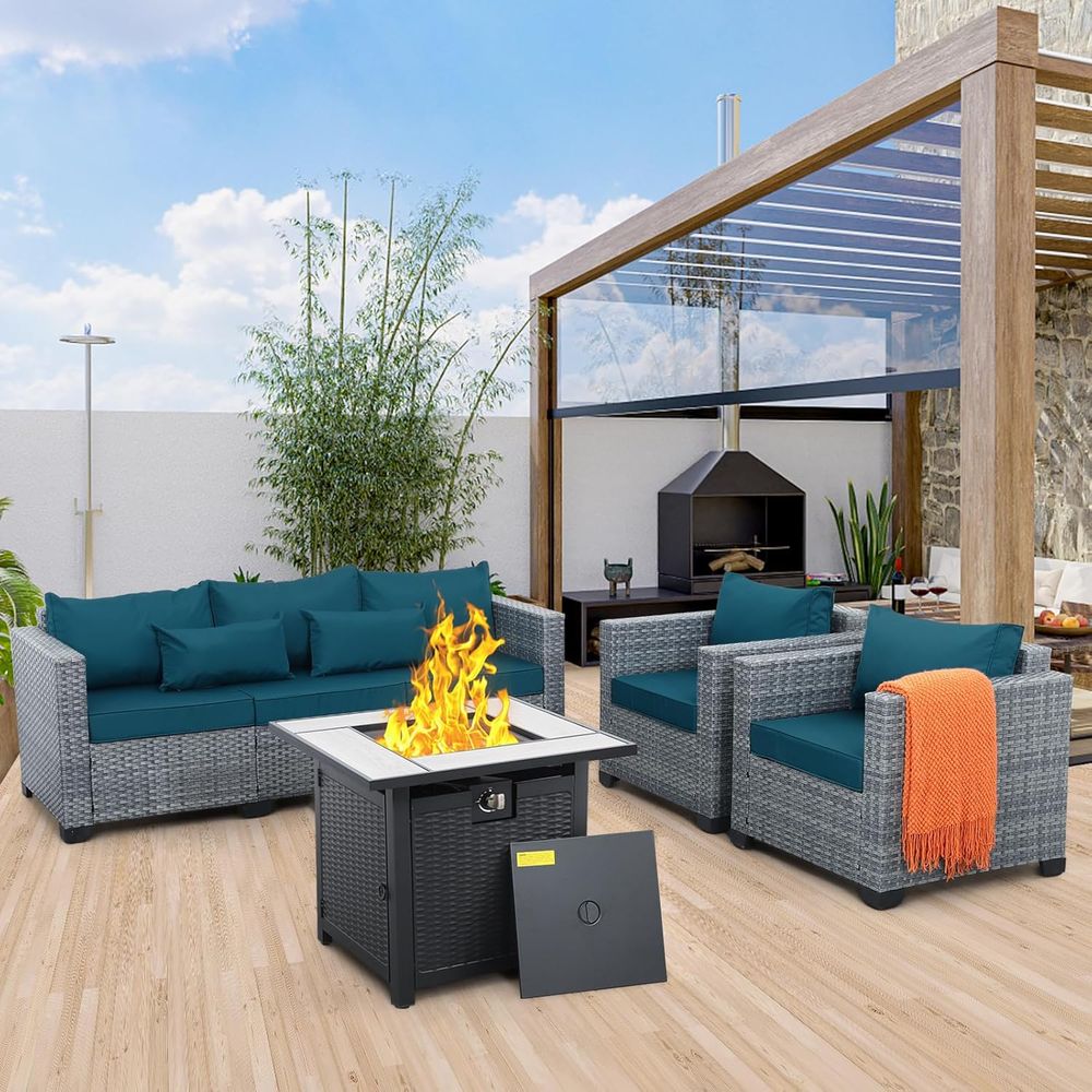 4-Piece Outdoor Wicker Patio F - Outdoor Furniture With Fire Pit Table avaliação e preço