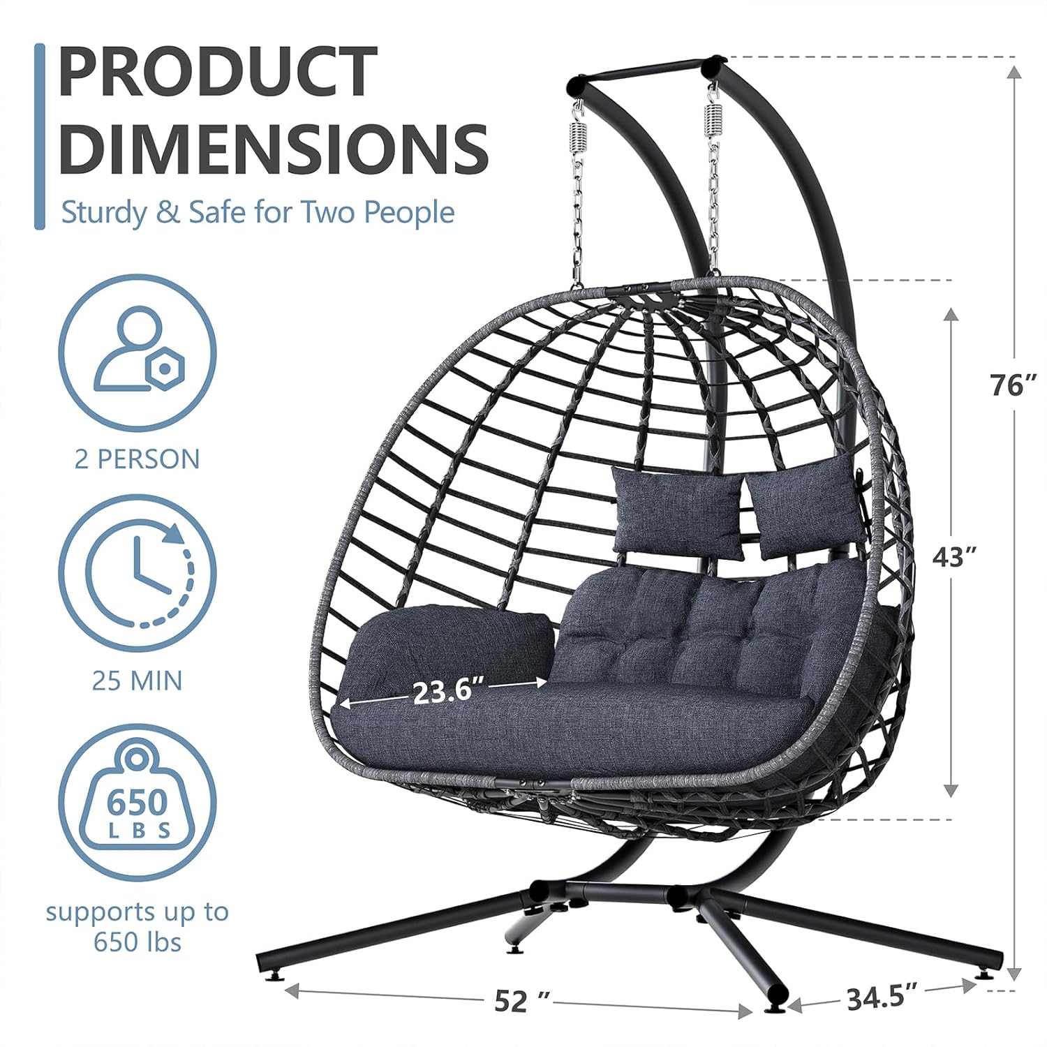 2 Person Egg Swing Chair with  - Outdoor Furniture Egg Chair avaliação e preço