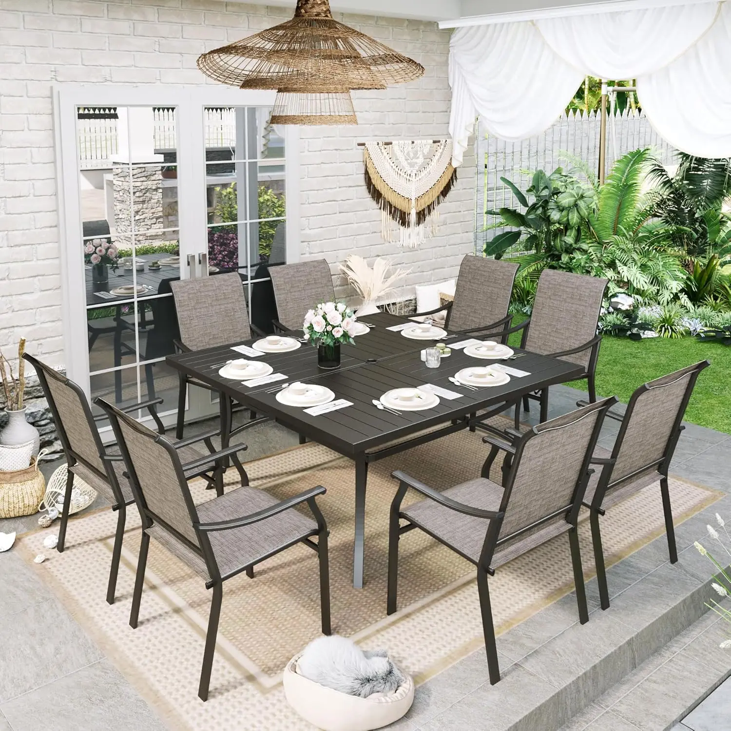 Patio Dining Set 9 Pieces, 8 Q - Outdoor Furniture Quick Dry avaliação e preço