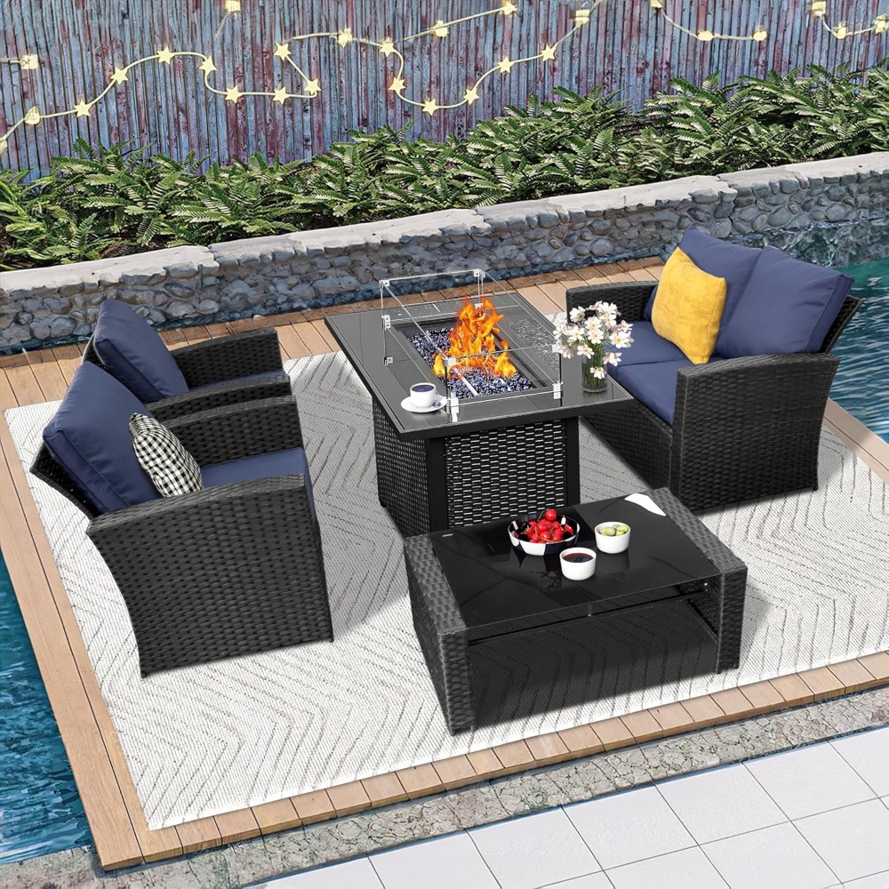 5 Piece Patio Furniture Set wi - Outdoor Furniture With Fire Pit Table avaliação e preço