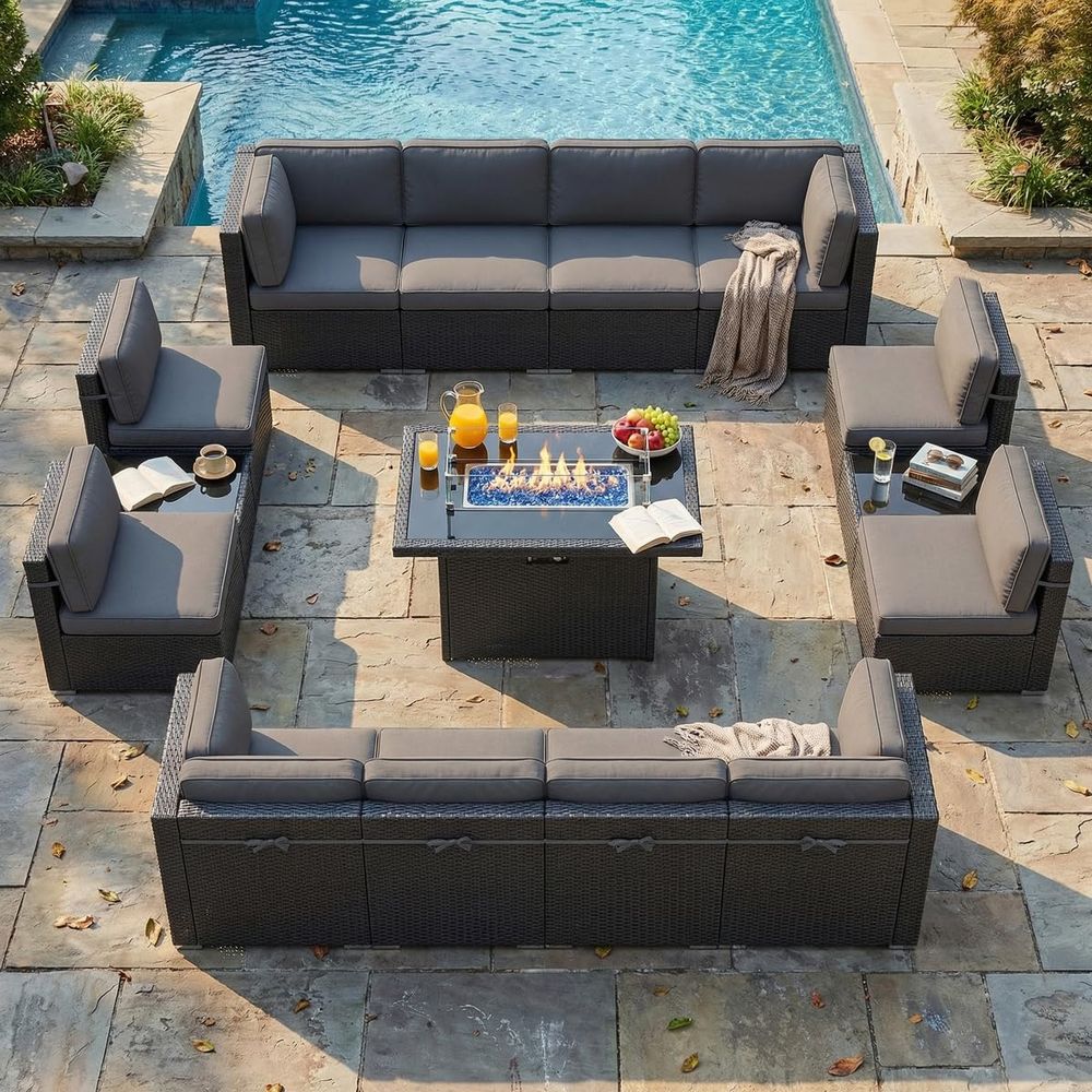 15 Piece Patio Furniture Set w - Outdoor Furniture With Fire Pit Table avaliação e preço