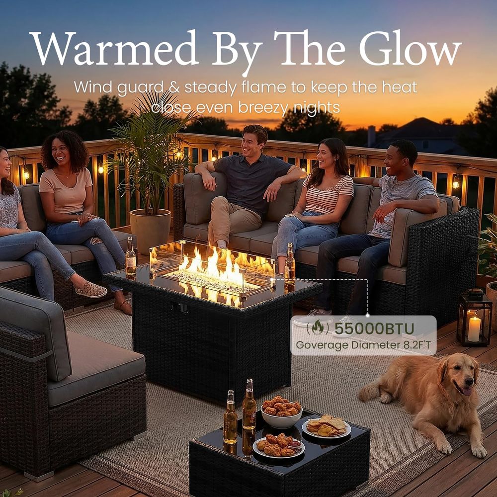 15 Piece Patio Furniture Set w - Outdoor Furniture With Fire Pit Table avaliação e preço